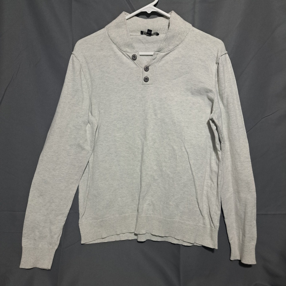 Express Mens Light Gray Heather Mock Neck Button Henley‎ Sweater Size M